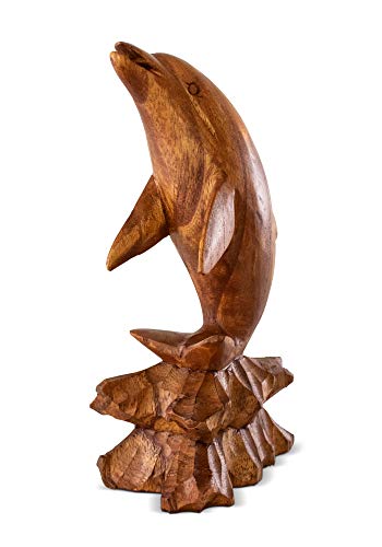 Estatua de Madera Tallada a Mano Delfín Decorativa 8" miniatura 3