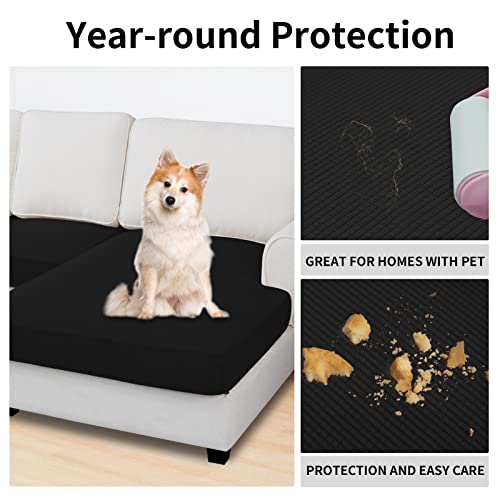 Image of Easy-Going Stretch 3 Pieces Couch Cushion Covers for Sectional Sofa L Shape | 2 Seater + 1 Chaise Lounge Left /Right L Sofa Seat slipcover Anti-Slip Sofa Cover Soft Black