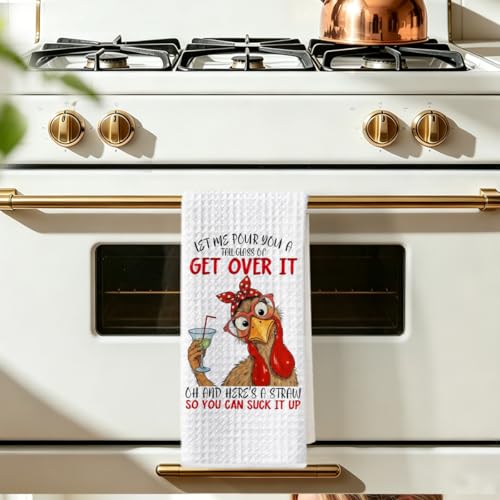 Image of Funny Chicken Kitchen Towels 24x14 Inch, Red Glasses Dish Cloth Hand Towel, Waffle Weave Tea Towels for Bathroom Kitchen Farmhouse Decor, Chicken Gifts for Women Mom, Thanksgiving Gifts
