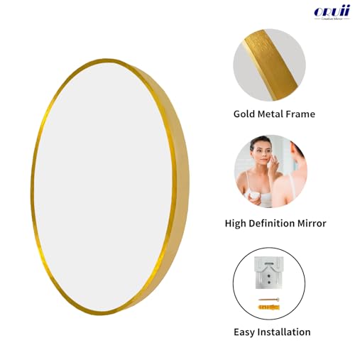 Image of Oruii Gold Round Mirror 28 inch, Large Golden Circle Mirror Metal Frame, Large Brass Circular Mirrors for Living Room, Dining Room, Entryway, Hallway, Foyer, Bathroom, Wall