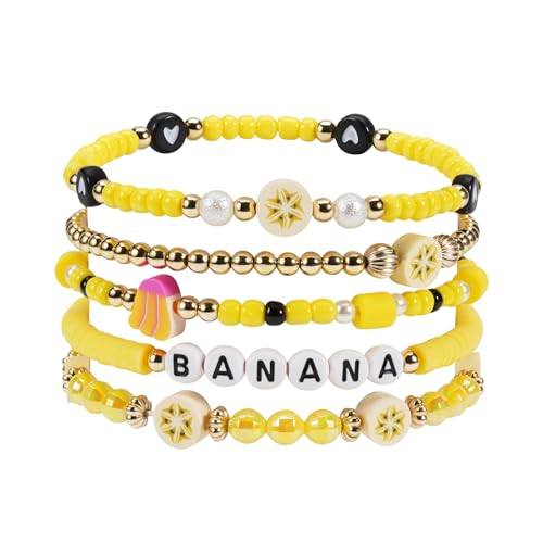 Briutn Banana Beaded Bracelet Yellow Bohemian Fruit Friendship Bracelets for Women