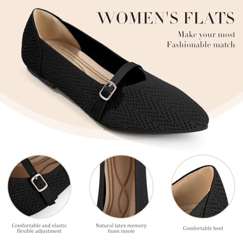 Flats for Women Pointed Toe Knit Ballet Comfortable Dressy Washable Mary Jane Flat Shoes2