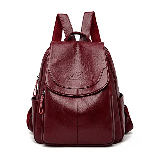 Bolsa Mochila para Mulher,Mochila Feminina Anti-roubo Moda Bolsa Couro Macio Modelo Vintage Versátil Mochila Feminina Pode Segurar o Tablet à Prova d'água Viagem Trabalho Bolsa de Ombro (Vermelho)