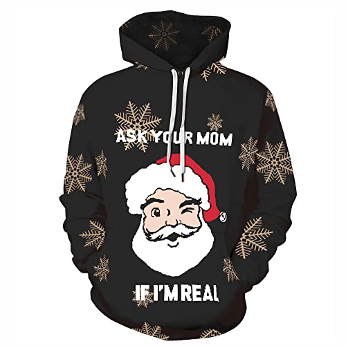 Couple Cute 3D Santa Print Ugly Christmas Kangaroo Pocket Sweatshirt Hoodies Pullover