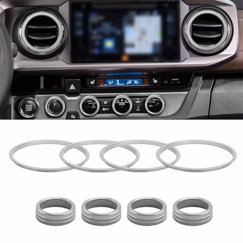 8PC AC Knob Covers &amp; Inner Vent Rings for Tacoma 2016-2023, Silver