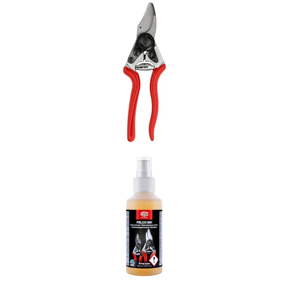 FELCO 16 Kompakt-Linkshänder-Gartenschere mit Handschuhen FELCO 981 – Ergonomisches Set für kleine Hände, Rebschnitt und Feinarbeiten im Garten