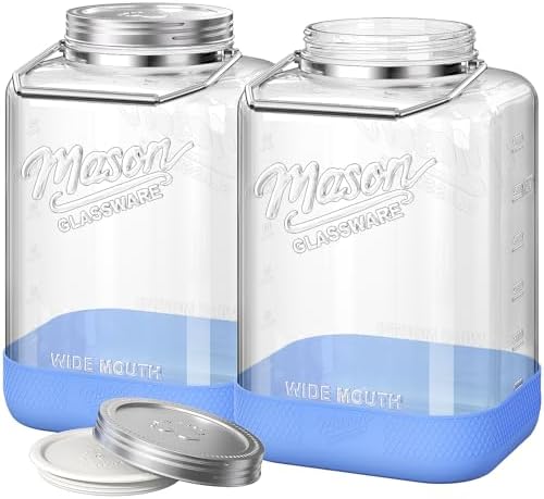 2 Gallon Glass Jars with Metal Lid, Large Mason Jars, 4.3" Wide Mouth, 2PCS