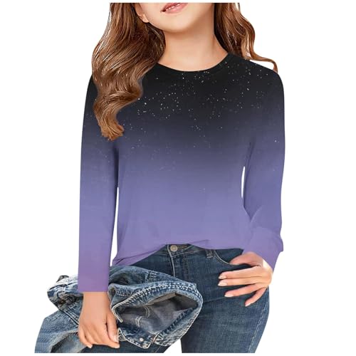 Girls Gradient Shirt Long Sleeve T-Shirts Cotton Graphic Tees Shirts Fall Tops Casual Round Neck Tshirts