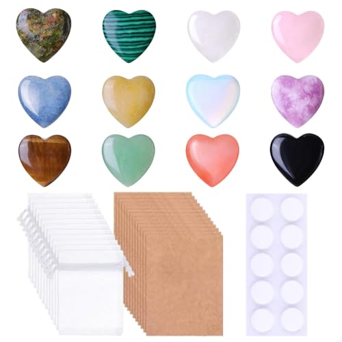 Healing Crystals Set 12 Pcs – Heart-Shaped Natural Gemstones for Healing & Energy, Perfect Crystal Gifts for Women, Meditation & Wellness, Genuine Gem Stones Collection