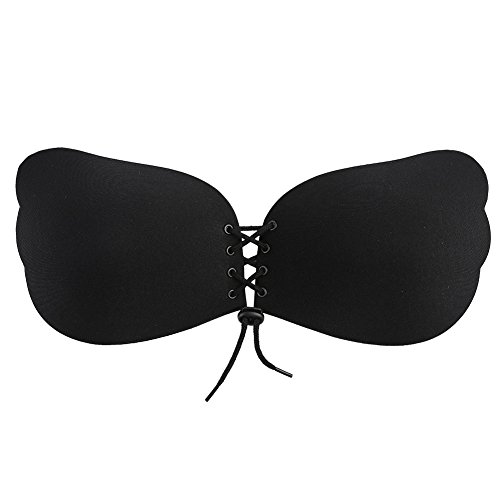 WELOVE Invisible Bra Self Adhesive Bra Strapless Backless Silicone Push-up Bras (D, Black 2)