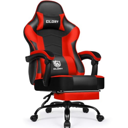 minnouat Gaming Stuhl Ergonomischer mit Fußstütze, Gaming Chair Bürostuhl 150 kg Belastbarkeit, Gamer Stuhl aus Kunstleder, Höhenverstellbarer PC Zockerstuhl für Jugendliche Erwachsene, Rot