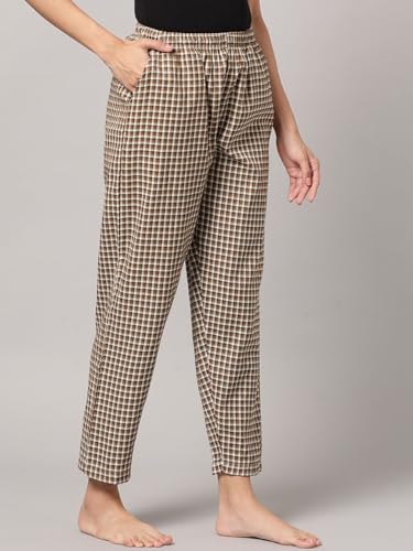 Image of KRYPTIC Women's 100% Pure Cotton Woven Pyjama | Mid Rise Relaxed Fit Full Length Nightwear Pant with Elasticated Drawstring Waistband & Side Pocket | Comfortable Lounge, Sleepwear & Casual Bottom Wear