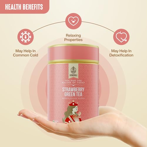 Image of House of Hindraj Berrylicious Queen Strawberry Green Tea Loose Leaves 50 g Organic Green Tea, Fruity Strawberry Ice Tea No Added Sugar, Antioxidant Rich, Refreshing Cold Brew