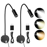 FORHIZHOM Reading Light for Bed, Wall Mounted Reading Lights with 15' Flexible Gooseneck, Touch Control, 3 Colors Temperature and Stepless Dimmable, Plug in Headboard Book Light(2 Pack)