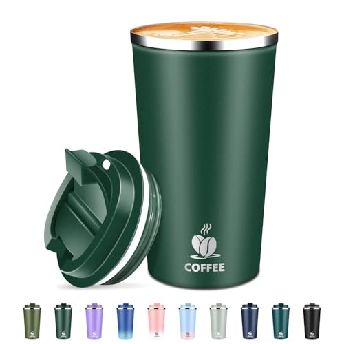 QEMAUUA Insulated Travel Coffee Mug 17oz Dark Green