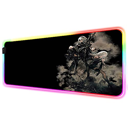 Nier Automata Mousepad Anime RGB Mouse Pad Led Carpet Mouse XXL Laptop Gaming Setup Play Mats Backlit Mat for Computer Go Game A 27.6x11.8 in
