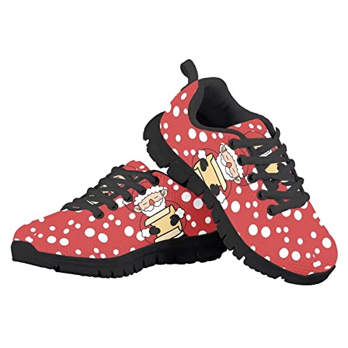 KEIAHUAN Santa Claus Print Girls Tennis Shoes Boys Girls Sneakers Kids Lightweight Breathable Strap Athletic Running Shoes for Little Kid/Big Kid