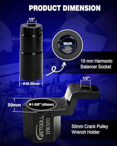 image for BETOOLL 19 mm Harmonic Balancer Socket & 50mm Crankshaft Crank Pulley 