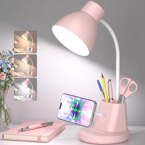 Sailstar 10W Wireless Charging LED Desk Lamp with Pen Holder, CRI 95, Pink