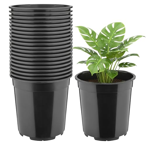 Garronda Maceta Redonda Alta de plástico Ø21 x 20 cm (5 L) Set de 20 con Orificios de Drenaje Maceta Resistente de PP para jardín Invernadero balcón Cultivo Interior y Exterior Negro GD-0203