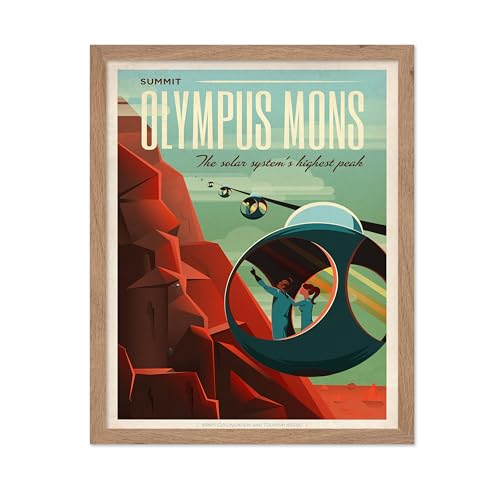 Poster Master Astronomy Poster - Olympus Mons Space Travel Poster - Gift for Astronomers and Space Exploration Enthusiasts - Wall Decor Home, Office, Living Room, 11x14 Beige Framed