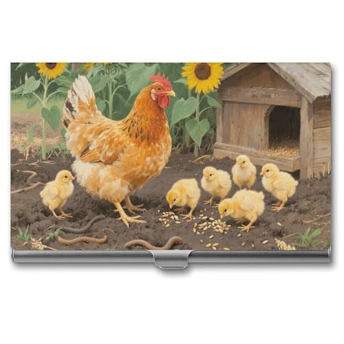 Metal Business Card Holder Ultra Slim - Farm Animals Chicken Professional Aluminum Alloy Card Case with Magnetic Closure, Compact ID Credit Card Organizer Wallet for Men Women
