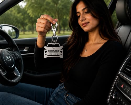 Image of Personalized Stainless Steel Key Chain /Key Ring | Durable, Compatible with All Models | Customized Car Number Plate | Ideal Gift for Him (Silver)