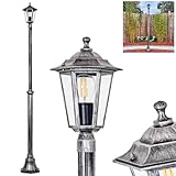  hofstein Candélabre Loria, éclairage extérieur de chemin en métal/verre noir/argent/clair, éclairage de chemin au design vintage/antique/campagne pour jardin, hauteur 190 cm, 1 x E27, IP44