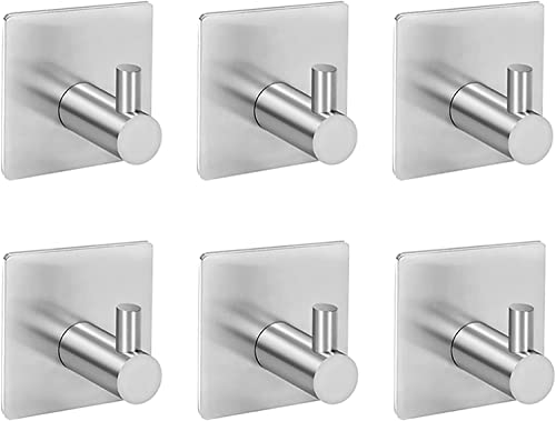 Ganchos autoadhesivos, barra de acero inoxidable cepillado en la puerta de la pared, colgador de ganchos para toallas para baño, cocina, paquete de 6 Cover