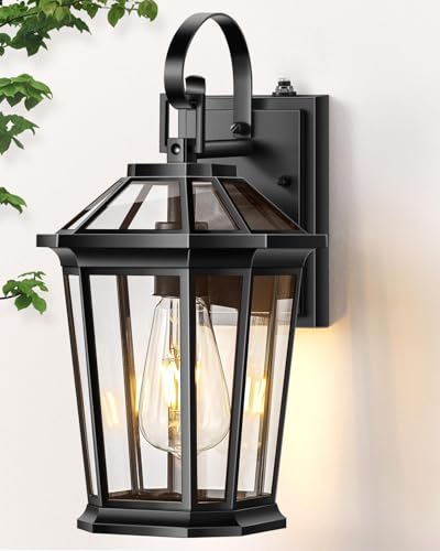 Image of VIANIS Outdoor Wall Lights Mains Ppowered, Black Dusk to Dawn Exterior Lighting Fixtures, Waterproof Outdoor Wall Sconce Porch Light, 100% Aluminum Outside Sensor Light, Front Door Lights Wall Lantern