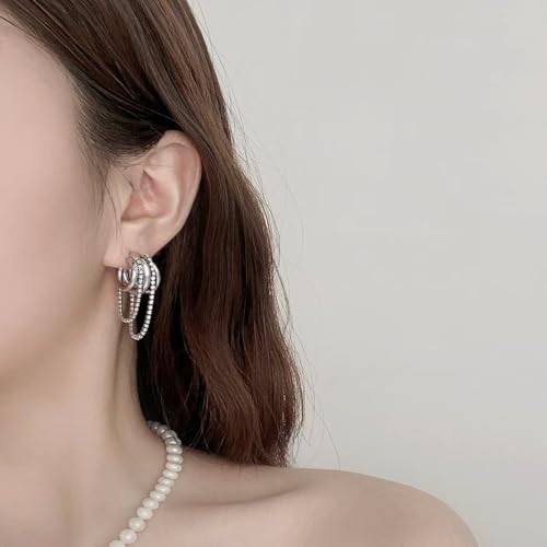 14K Gold Plated/White Golde Plated Triple Hoop Earrings for Women, Chunky Hoop Earrings Hypoallergenic CZ Drop Dangle Trendy Dainty Jewelry G Women4