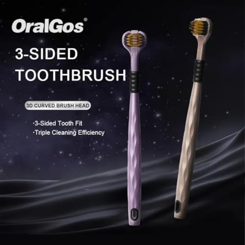 Image of (PACK OF-2) 3 Sided brush for Adults, Cleaning Great Angle Toothbrush, 3 Pcs Manual Soft Bristle -Toothbrush with Tongue Brush Completely Cover Each Tooth