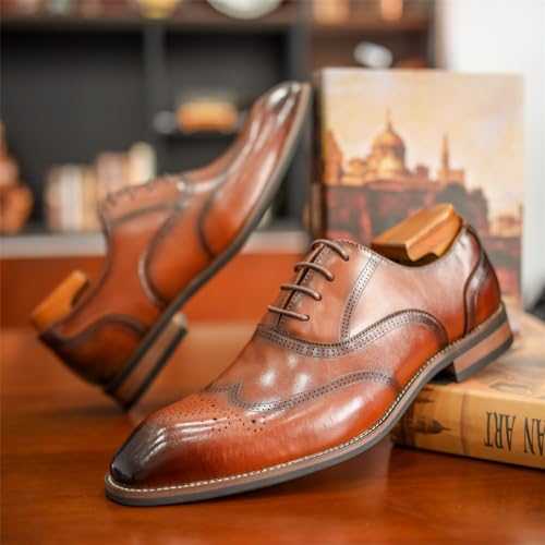 Men's Dress Shoes Leather Formal Business Oxford Derby Shoes Brogue Wingtip Retro Dress Shoes3
