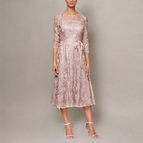 Alex Evenings Women's Tea Length Embroidered Cocktail Dress with Illusion Sleeves, Wedding Guest (Petite and Regular Sizes)3