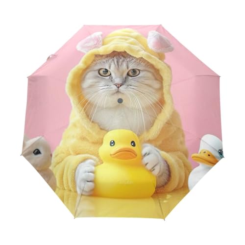 Parapluie de poche chat drôle automatique résistant pour femme