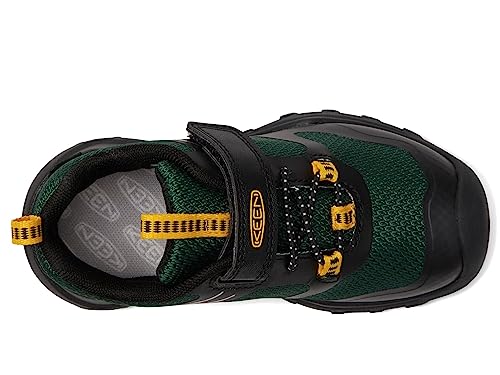 KEEN KEEN Unisex-Child Wanduro Low Height Waterproof Easy On Durable Hiking Sneakers, Black/Greener Pastures, 5