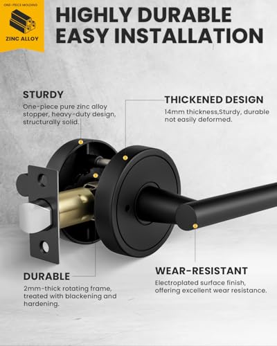 Goldenwarm Black Door Handles Interior, Zinc Alloy Matte Black Privacy Interior Door Handle, Heavy Duty Indoor Door Levers for Bedroom, Bathroom, (6 Pack)