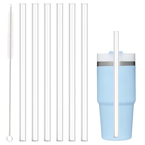 Replacement Straw Compatible with Stanley 14 oz 20 oz Cup Tumbler, 6 Pack Reusable Straw with Cleaning Brush, Plastic, Clear