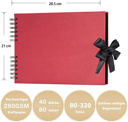 KASZOO Fotoalbum, Fotoalbum zum Selbstgestalten, DIY Fotobuch 80 Seiten, Kann als Abschluss Geschenk, Geburtstagsgeschenk, Hochzeitstagsgeschenk, Valentinstagsgeschenk und verwendet werden, bordeaux
