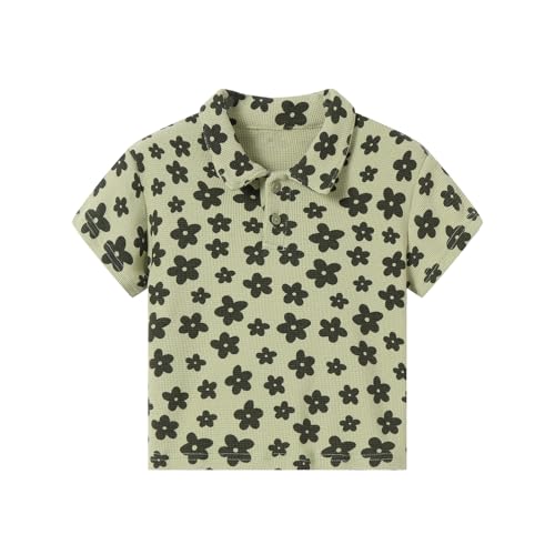 Seuyae Summer Knit Blouse for Baby Girl 24 Months Green Polo Shirt Waffle Texture