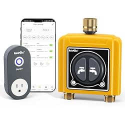 RAINPOINT WiFi Water Timer with Brass Inlet & Outlet，2 Zone WiFi Hose Timer for Lawn,WiFi Sprinkler Controller via APP/Voice Control,Automatic Watering System by Time/Weather/Quantity/Soil Moisture