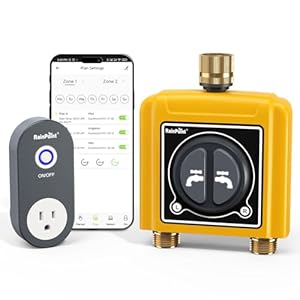 RAINPOINT WiFi Water Timer with Brass Inlet & Outlet，2 Zone WiFi Hose Timer for Lawn,WiFi Sprinkler Controller via APP/Voice Control,Automatic Watering System by Time/Weather/Quantity/Soil Moisture