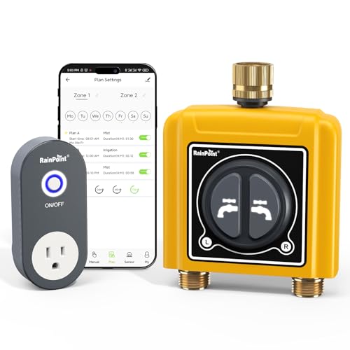 RAINPOINT WiFi Water Timer with Brass Inlet & Outlet,2 Zone WiFi Hose Timer for Lawn,WiFi Sprinkler Controller via APP/Voice Control,Automatic Watering System by Time/Weather/Quantity/Soil Moisture by RAINPOINT - Used condition - US$87.35