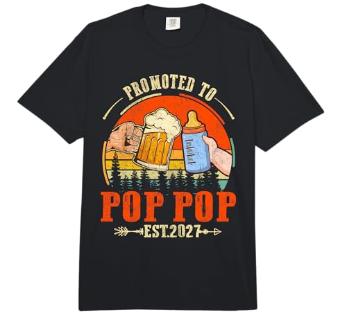 Promoted to Pop pop Est 2027 Retro Fathers Day New Dad Comfort Colors Adult Heavyweight T-Shirt