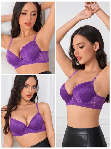 Image of Push Up Bras for Women Add 2 Cups Sexy Lace Cleavage Extra Padded Plunge Bra Underwire