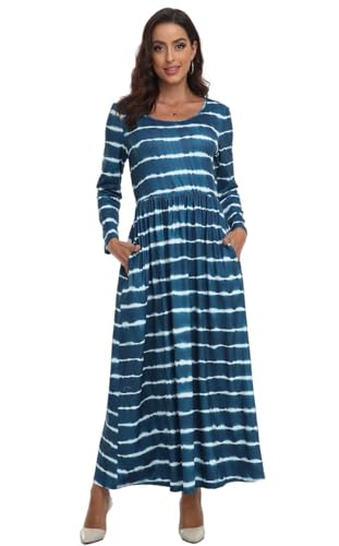 VintageClothing Women Casual Plain Maxi Dresses Long Sleeve with Pockets,S