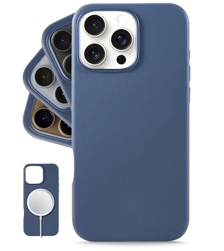 Coque cuir véritable iPhone 16 Pro Max bleu azzurro MagSafe