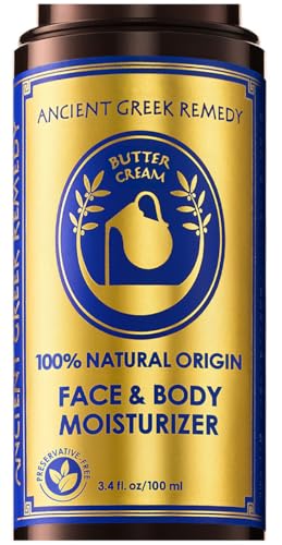 Ancient Greek Remedy Organic Face Moisturizer for Dry Skin - Anti Aging Face & Body Butter Cream - Almond, Jojoba, Olive, Rosehip, Vitamin E, Lavender Oil. Natural Lotion for Women & Men 3.4 oz
