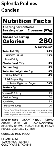 Pecans.com Splenda Texas Pecan Praline Candy-1 Dz -Sealed Indvidually 2Oz Serving !!Has 4 Total Carbs!! Keto Friendly-Gluten Free #TOP5