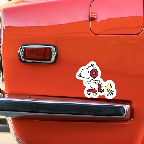 Image of Peanuts Snoopy Skating Adhesive Vinyl Decal | Fun Snoopy Sticker for Car, Window or Laptop